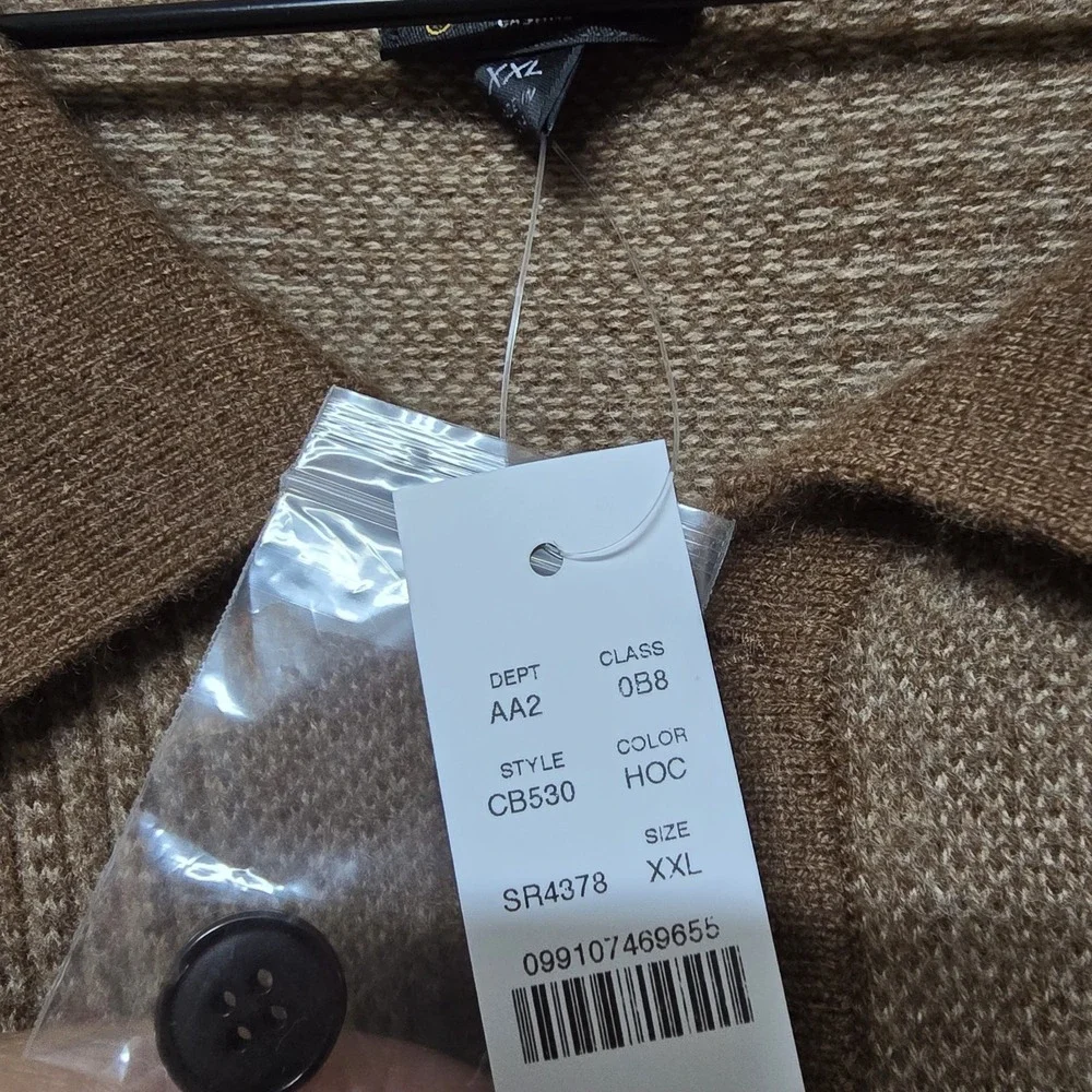 J. Crew Cashmere Cardigan Polo Button Up Sweater Brown Glen Plaid Sz XXL Dadcore